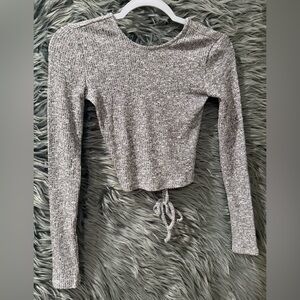 Garage Long Sleeve Back Lace Up Ribbed Top NEW - Size XS | Color: Salt & Pepper